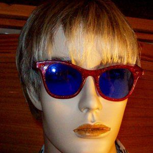 50s Vintage Sunglasses Red Glitter Lucite Blue Gl… - image 1